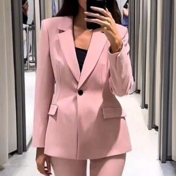 ZARA WOMAN FITTED TAILORED BLAZER JACKET PINK Size M - Picture 3 of 13